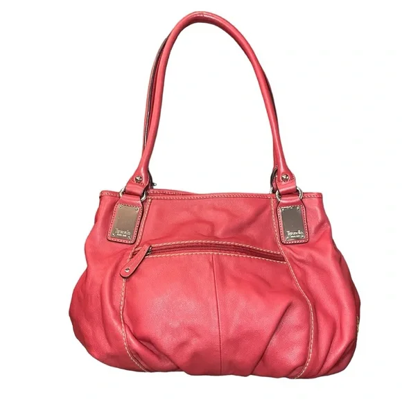 Tignanello Red Leather Hobo Bag With Striped Satin Interior Shoulder Purse - Picture 6 of 16